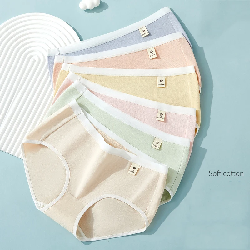 6Pcs Women's Cotton Panties Breathable Underwear Seamless Girls Briefs Solid Panty Soft Underpants Sexy Low-Rise Female Lingerie