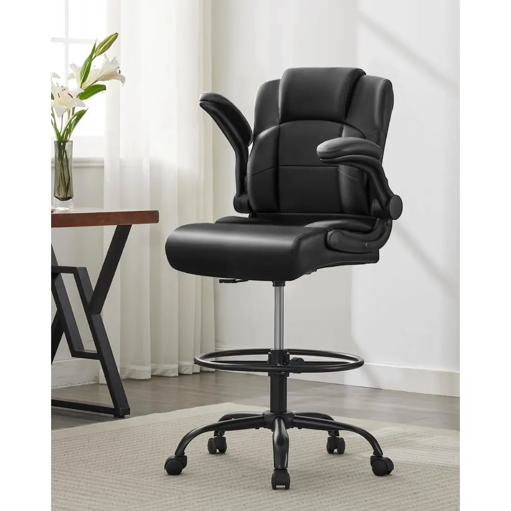 Ergonomic Office Chair with Adjustable Height, Footrest, and Padded Armrests for Tall Desks and Home Use
