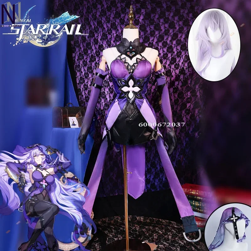 Honkai Star Rail Game Black Swan Cosplay Costume Wig Purple Dress Uniform Headwear Garden of Recollection Halloween Women Outfit