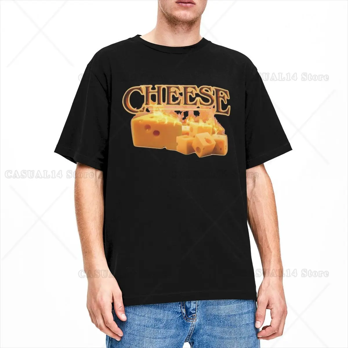 

Cool Fire Cheese Apparel Shirt Men Women Popular Cheese Meme Funny Cotton New Arrival Tee Shirts