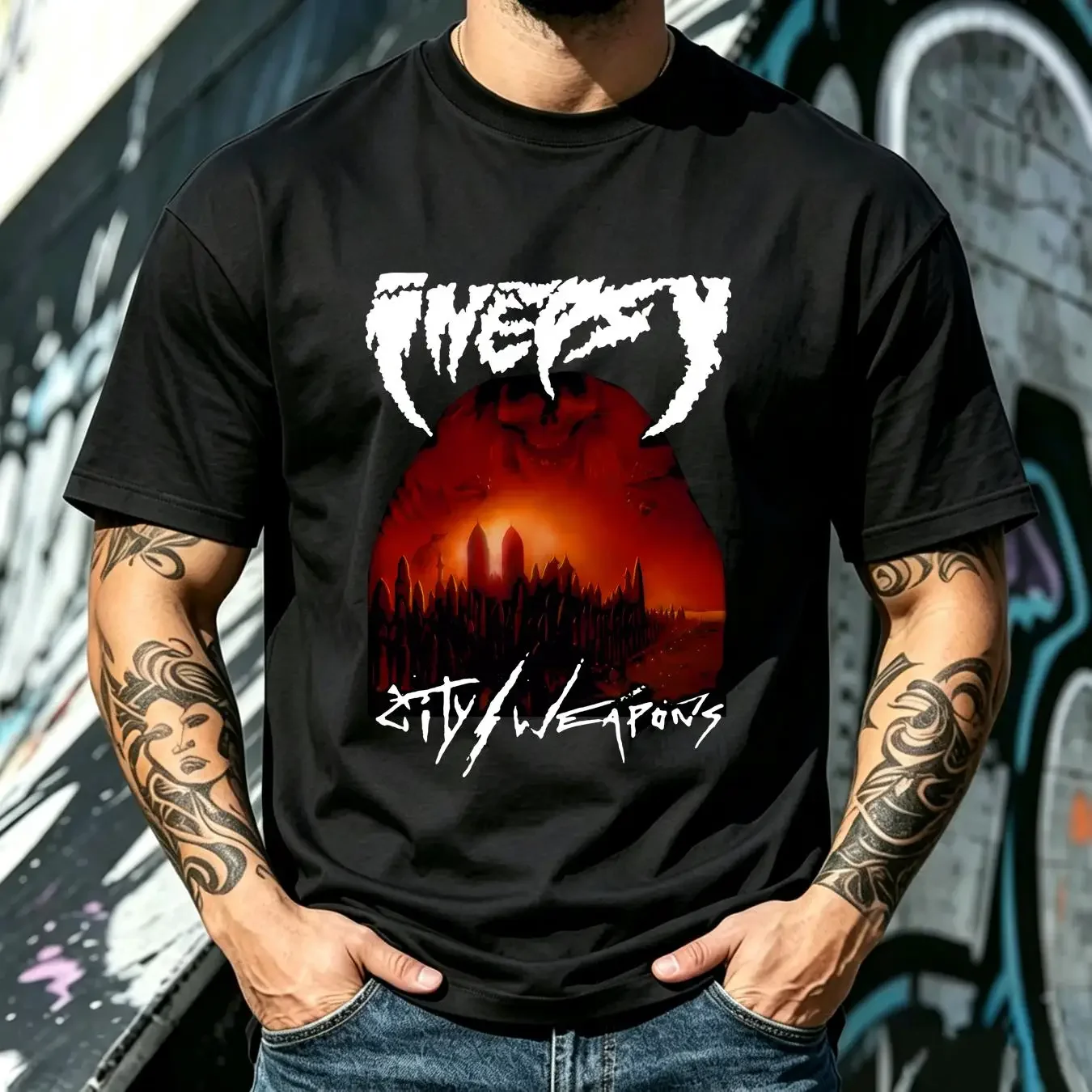 washed T Shirt NWT Inepsy City Weapons Canada Heavy Music Art Logo Size S 4XL vintage Washed Casual Versatile streetwear Unisex