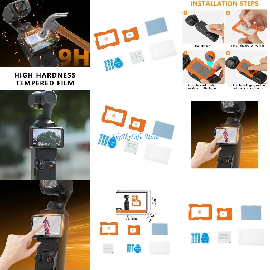 

E65E High Hardness Tempereds Glass Screen and Lens Protectors for Pocket 3 with BubbleFree Installation