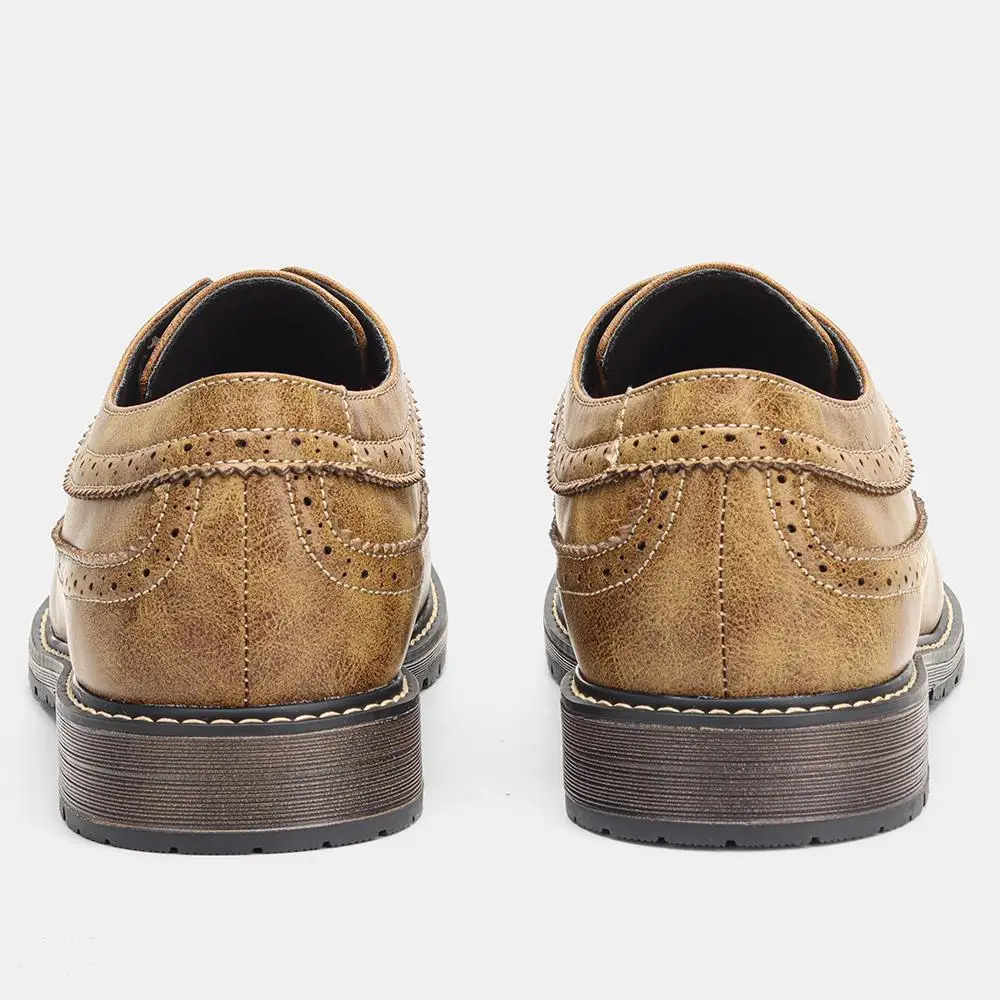 Men's Dress Shoes Wingtip Brogue Perforations Shoes For Man Office Shoes Man Open-Lacing Profile Layered Heel