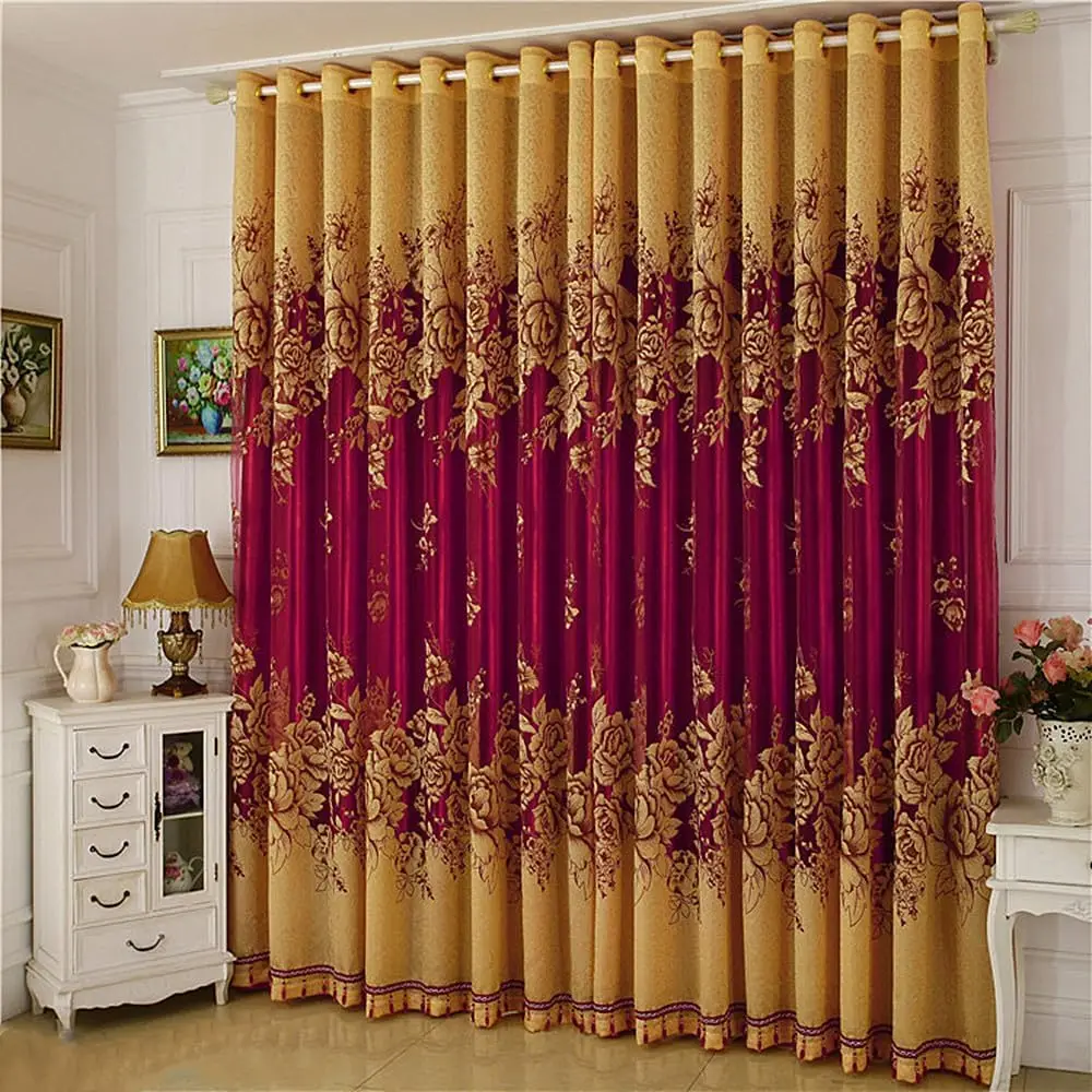 1 Panel 140cm Width European Double Layer Curtain for Living Room Peony Flower Curtain for Bedroom Luxury Curtain