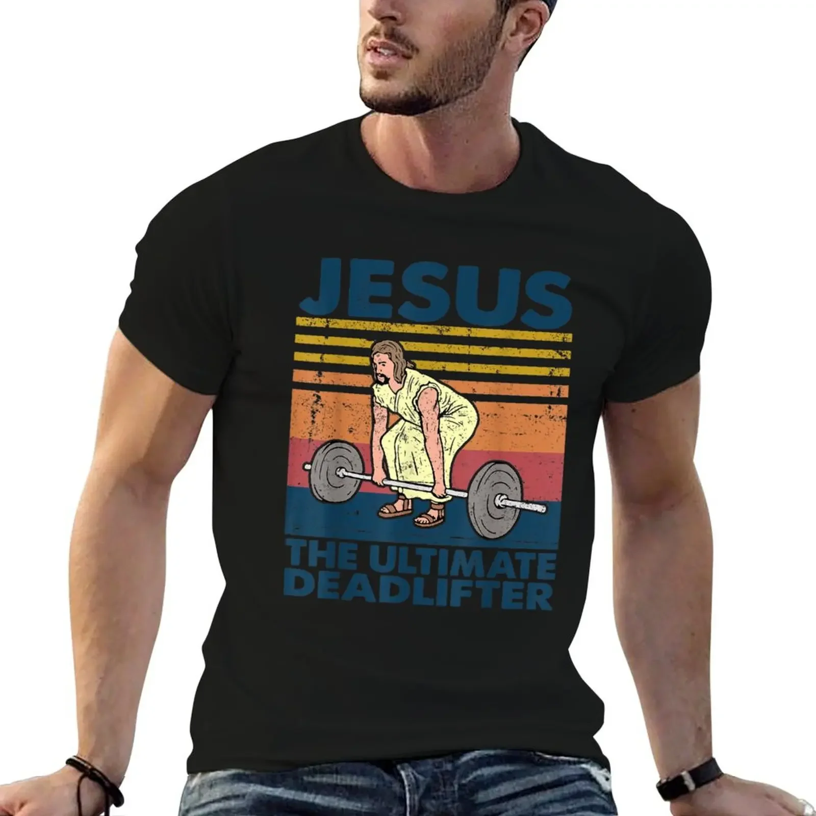 

Vintage Jesus The Ultimate Deadlifter Funny Christian Gym T-Shirt shirts graphic tees blacks mens funny t shirts