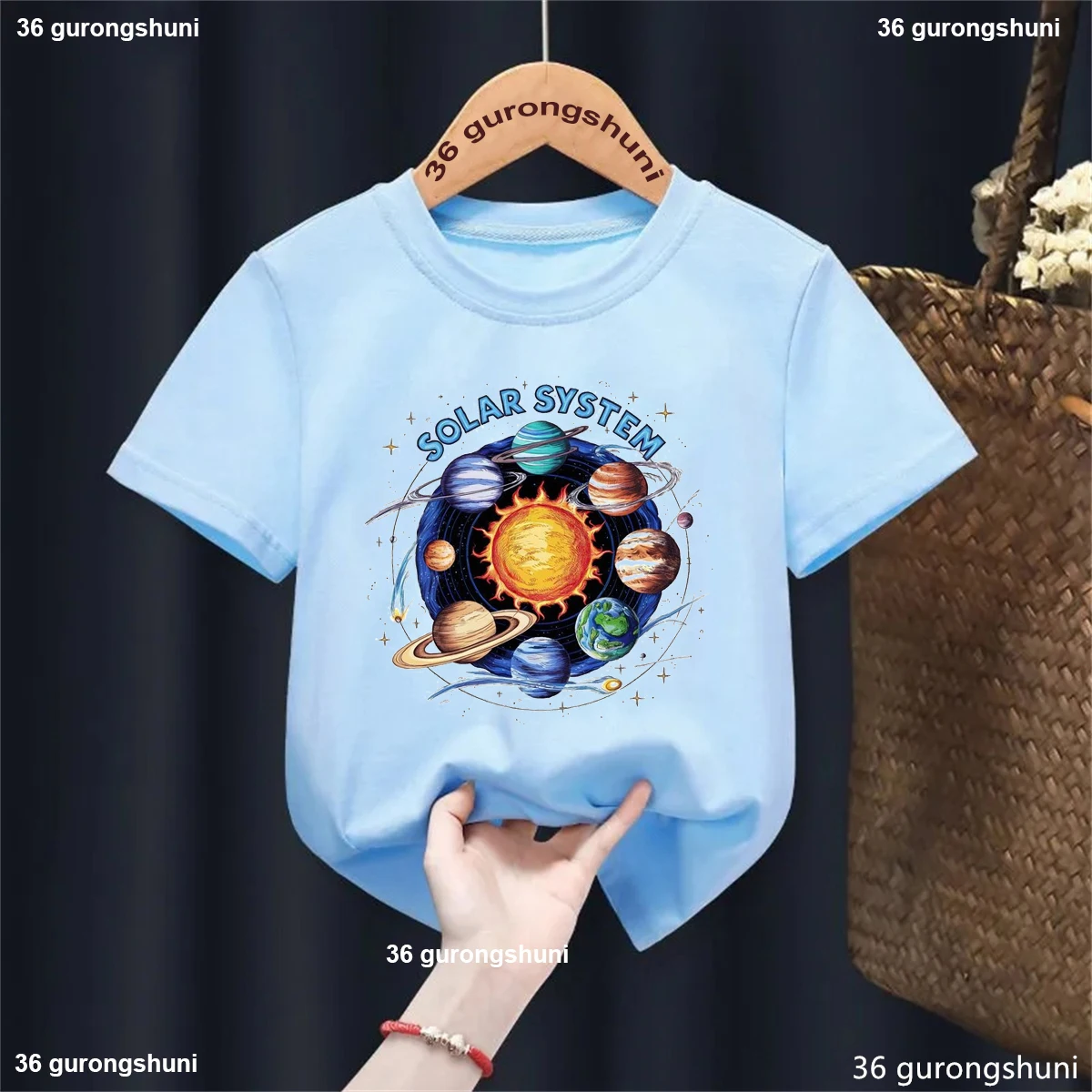 2025 Hot Sale Solar System Sun Earth Printed T-Shirt Girls/Boys Funny Kids Clothes Astronaut Astronomy Gift T-Shirt Solid Tops