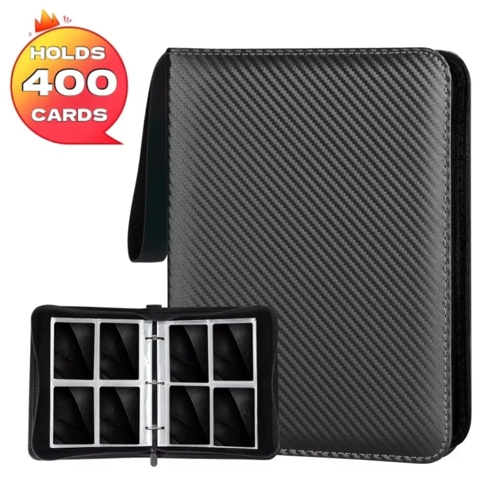 400 Pockets Card Binder Holder PU Leather with 50 Sheets Card Book Binders Durable Carbon Fiber Mini Card Binder Card Collection