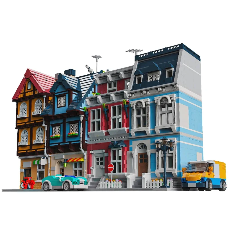 Creative City Street View Architecture Series Bookstore Cafe Online Shopping Home Scene Simulation Building Toys for Kid Gift