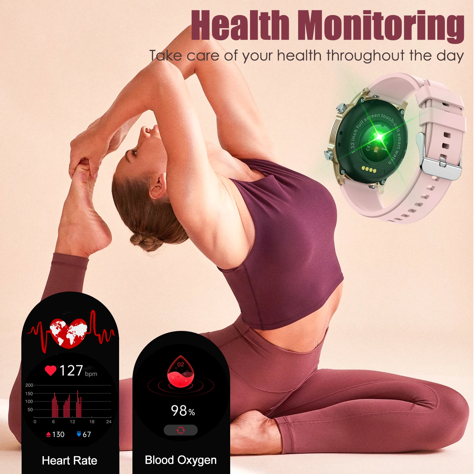 ساعة ذكية EIGIIS للرجال بلوتوث رياضية ساعة ذكية مقاومة للماء لتتبع اللياقة البدنية مع مراقب معدل ضربات القلب ومتتبع النوم وعداد الخطى