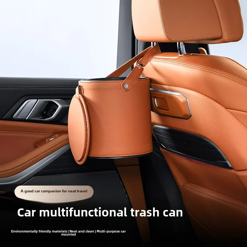 

High-end car trash can car interior multi-function storage barrel leather rear storage bag storage box