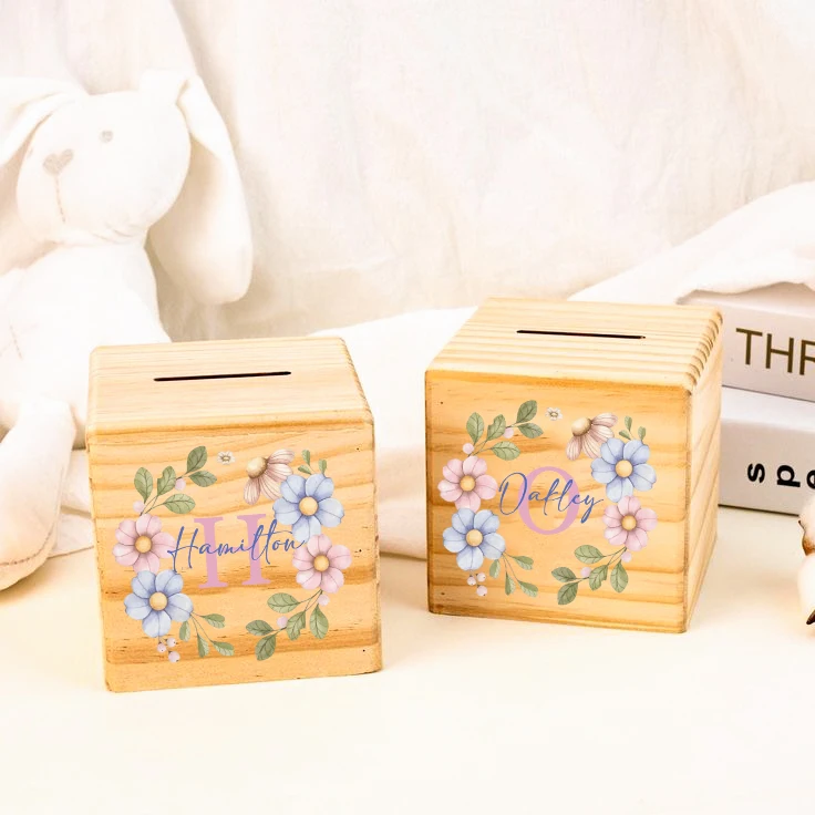 Kişiselleştirilmiş Ahşap Çocuk Kumbara, Özelleştirilebilir Çocuk Kumbarası, Özel Ad Gravür Hediye Yenidoğan, Çocuk Ahşap Hediye