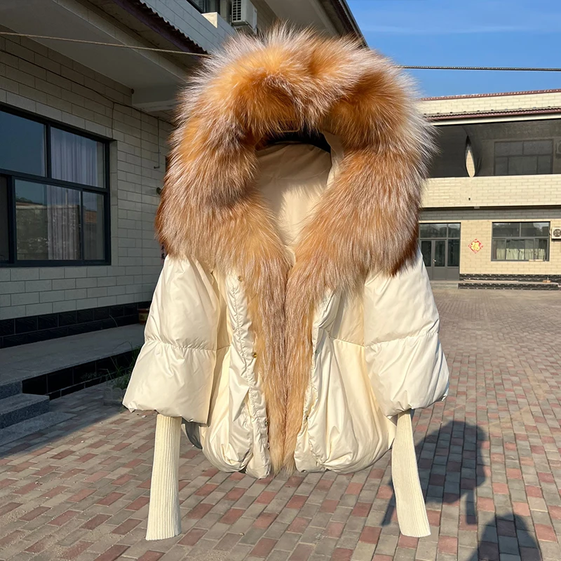 Mode neue Winter Gänse daunen jacke Echt fuchs Pelz kragen Kapuze dicke Frauen warmen Mantel Luxus Outwear weibliche Puffer jacke