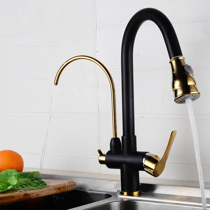 Touch Kitchen Faucets Senducs Three Ways Filter Pull Out Kitchen Sink Faucets Solid Brass Black Gold Sensor Touch Kitchen Faucet