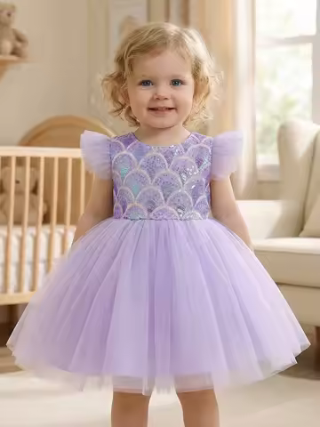 Baby Girls Wedding Season Flower Girl Dress Elegant Purple Dress Birthday Party Banquet Evening Gala Party Festival Celebration