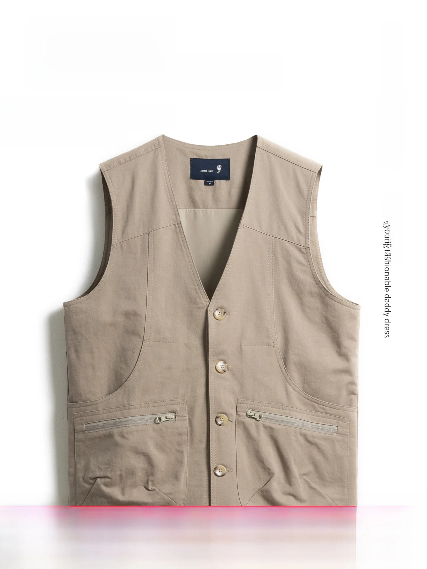 

Свободный жилет из чистого хлопка для папы и дедушки с множеством карманов, модный городской стиль, V-образный вырез, повседневная одежда на все сезоны.