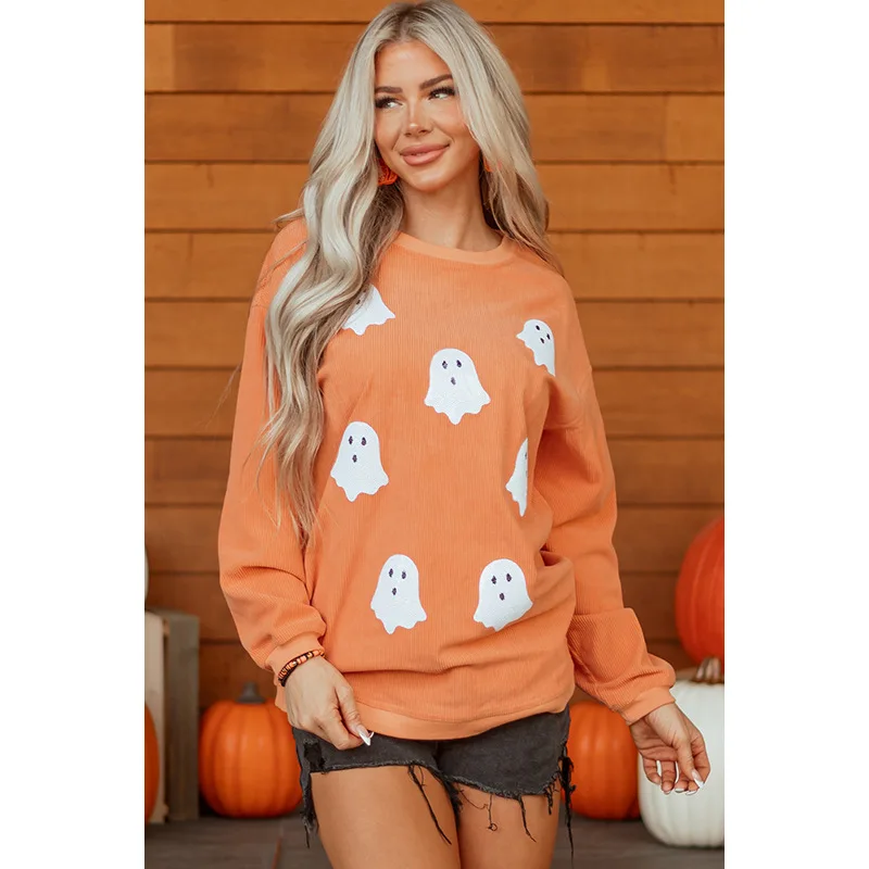 بلوفر جديد لخريف 2025 برقبة دائرية وأكمام طويلة للنساء، سويت شيرت مطبوع للهالوين للنساء #2