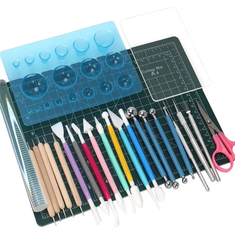 

Polymer Clay Tools(26 PCS), Acrylic Roller Pin, Polymer Clay Cutters& Dotting Tools, Clay Sculpting, Rectangle Sheet