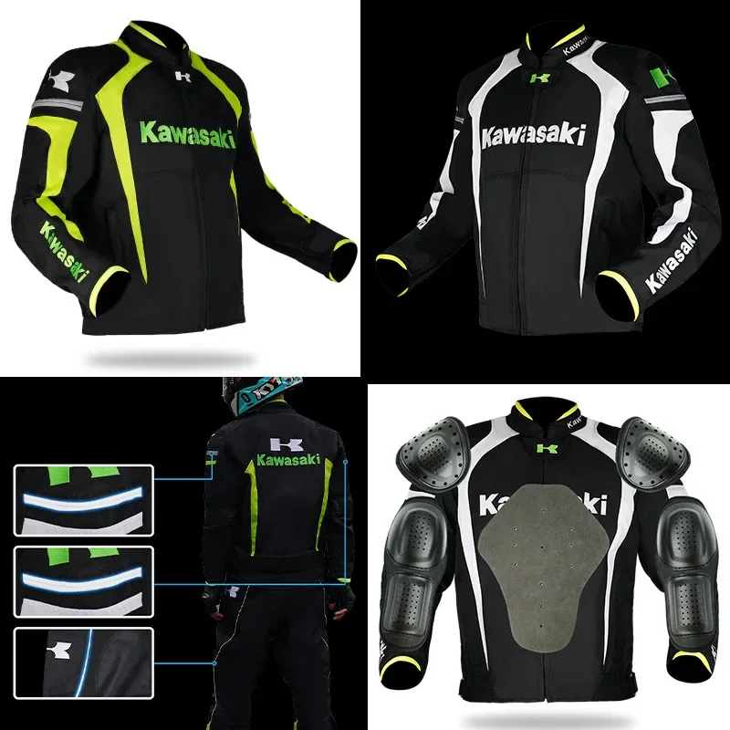 Kawasaki Motorcycle Jacket Pants Autumn and Winter Motocross Jacket Suit Riding Motorbike With Protector Pads Warm Liner Racing