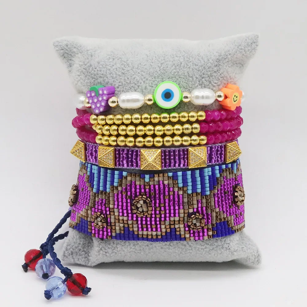 Rice bead bracelet suit  Hand woven  rivet  flower  multi-storey  originality  Bohemia  Adjustable  Unisex  Beaded Bracelet