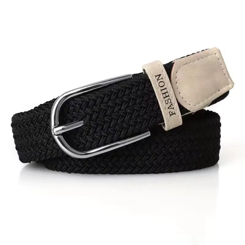 Lochfreier, gewebter Gürtel für Männer und Frauen, elastischer Canvas-Gürtel, koreanischer Stil, vielseitiger Studentenhosengürtel, modisch – Detail 6