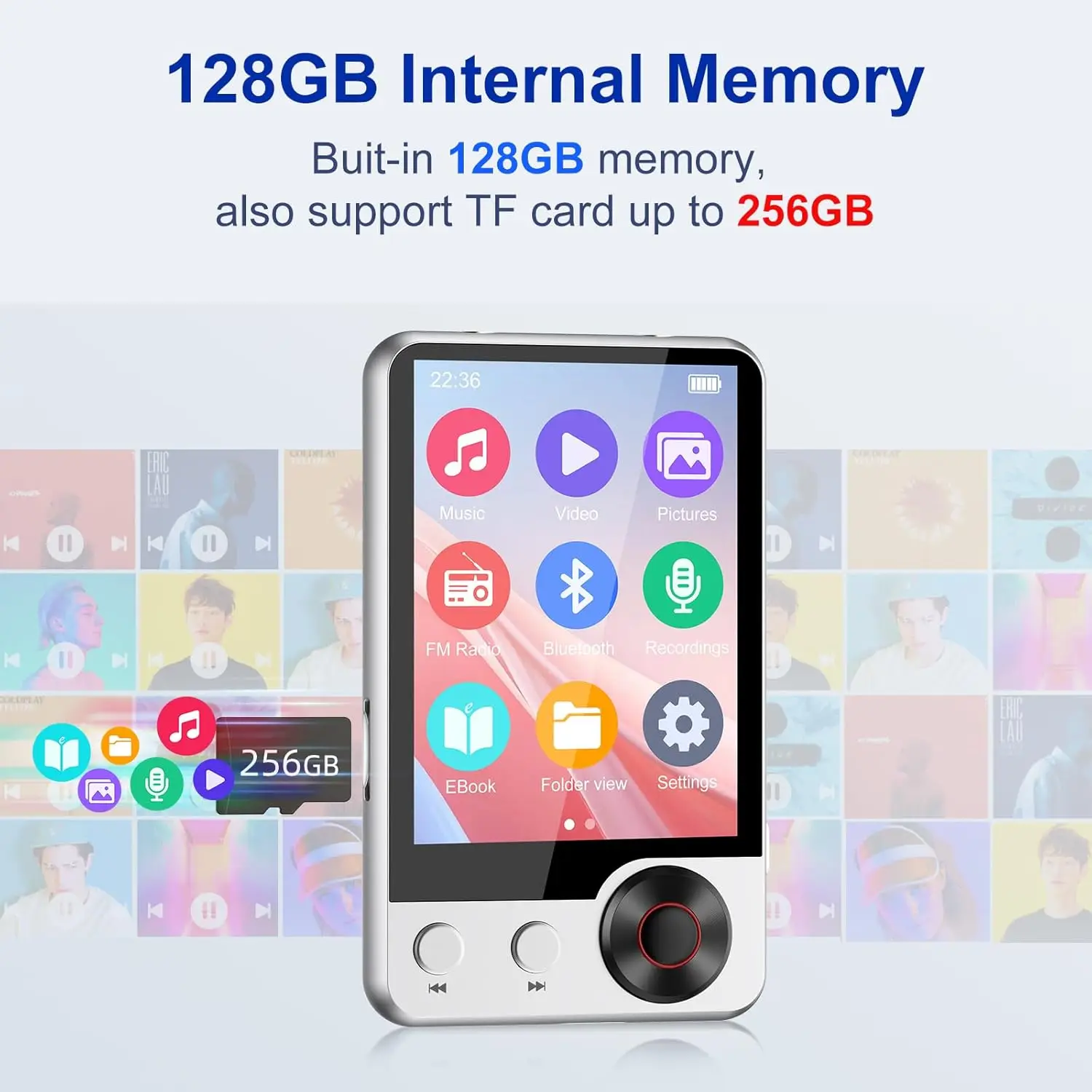 128GB MP3 Player with Boosted Bluetooth 5.3, Music Player Features HD ...