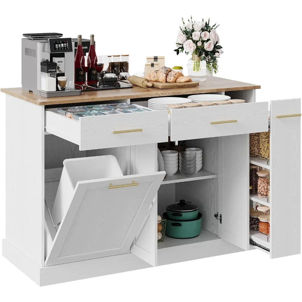 جزيرة المطبخ المتدحرجة مع مساحة تخزين، وصندوق قمامة، ورفوف توابل ومنشفة #3