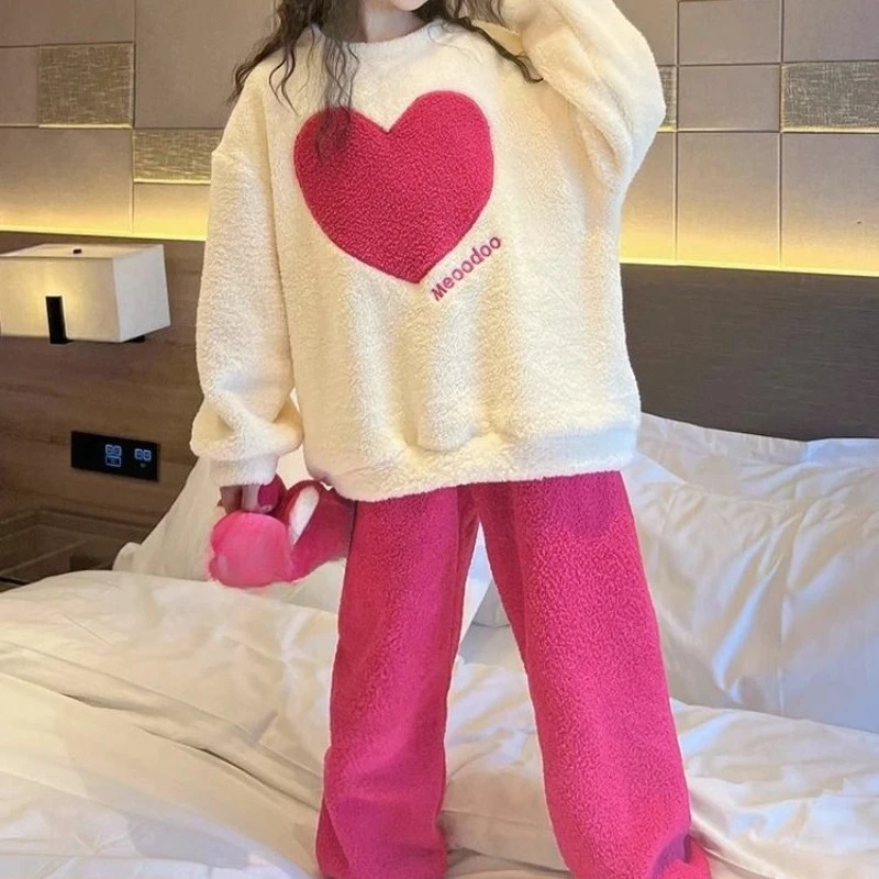

Girl's Coral Fleece Pajamas 2025 Autumn Winter New Thickened Flannel Two Piece Set Stylish Home Wear for Big Kids