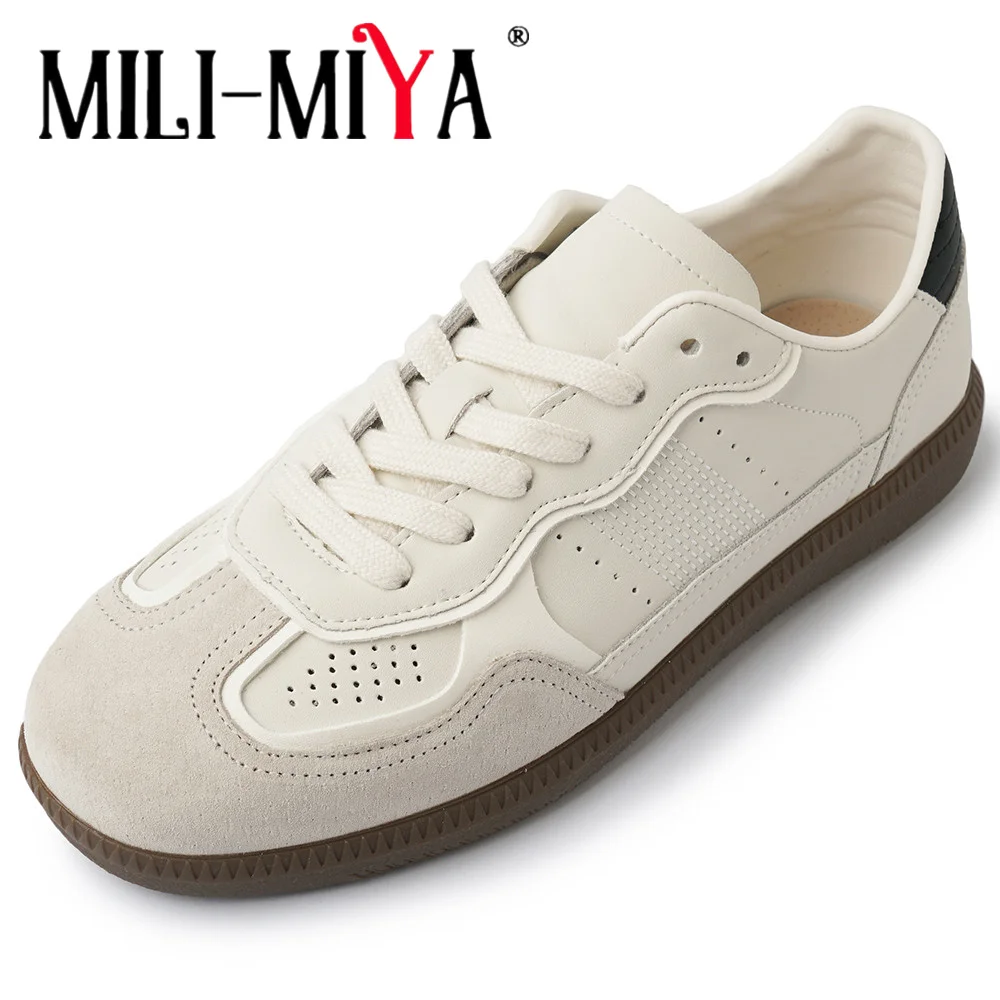 MILI-MIYA New Arrival Rubber One-Piece Non-Slip Sole Women Cow Leather Sneakers Breathable Hollow Round Toe Solid Color For Lady