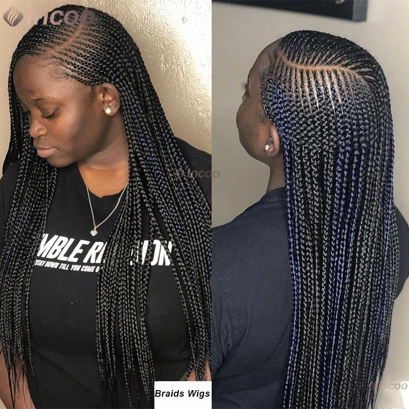 

36-дюймовые плетеные парики с боковой частью для чернокожих женщин, синтетический парик спереди, косички, косички, парики для ежедневного использования