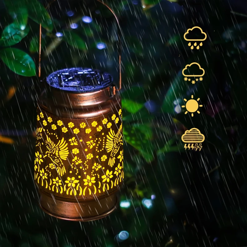 مصباح فانوس معدني على شكل طائر طنان يعمل بالطاقة الشمسية - قطعة واحدة من LED، لمسة نهائية مصقولة، بطارية Ni-MH بقدرة 800 مللي أمبير في الساعة | ديكور معلق للحديقة/الفناء #5