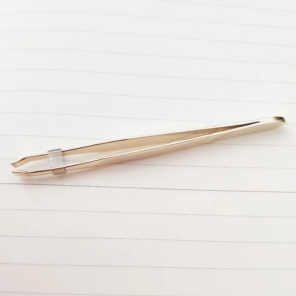 Gold-Plated Stainless Steel Eyebrow Tweezers 9x0.8cm with Eyebrow Comb Eyelashes Extension Clip Portable Makeup Tool