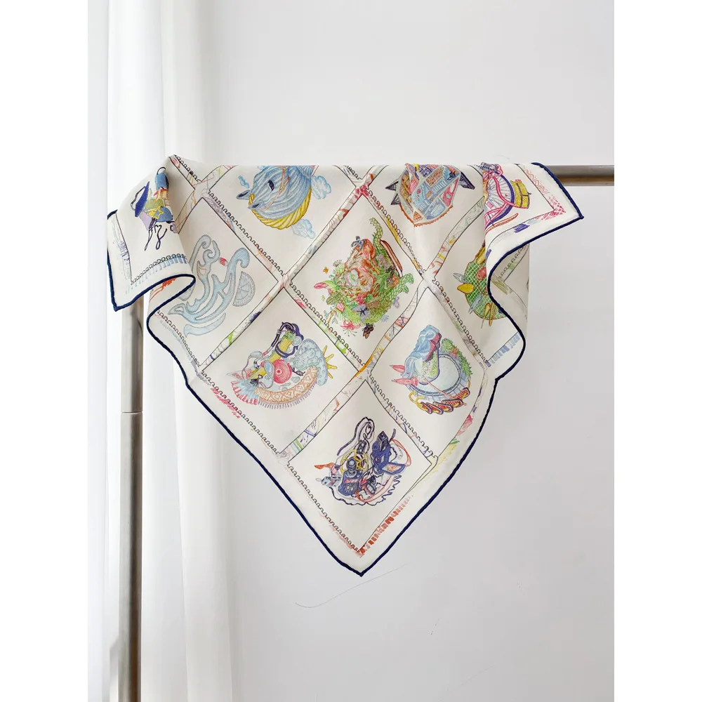 

Double Print Scarf Women Silk Wool Shawls Luxury Winter Square Bandanas Head Clothing Accessories Christmas Gift Horse Print