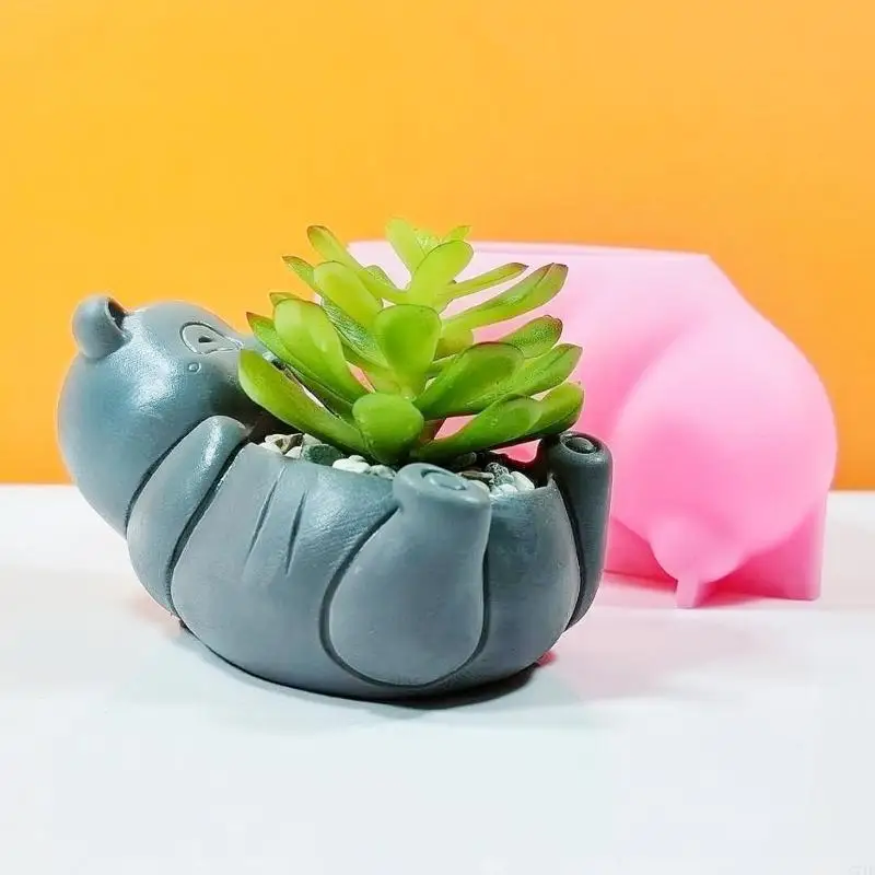 C71E Bear Flowerpot Epoxy Resin Mold Cây mọng nước Người giữ bê tông thạch cao Silicone Mold DIY Crafts Trang trí nhà