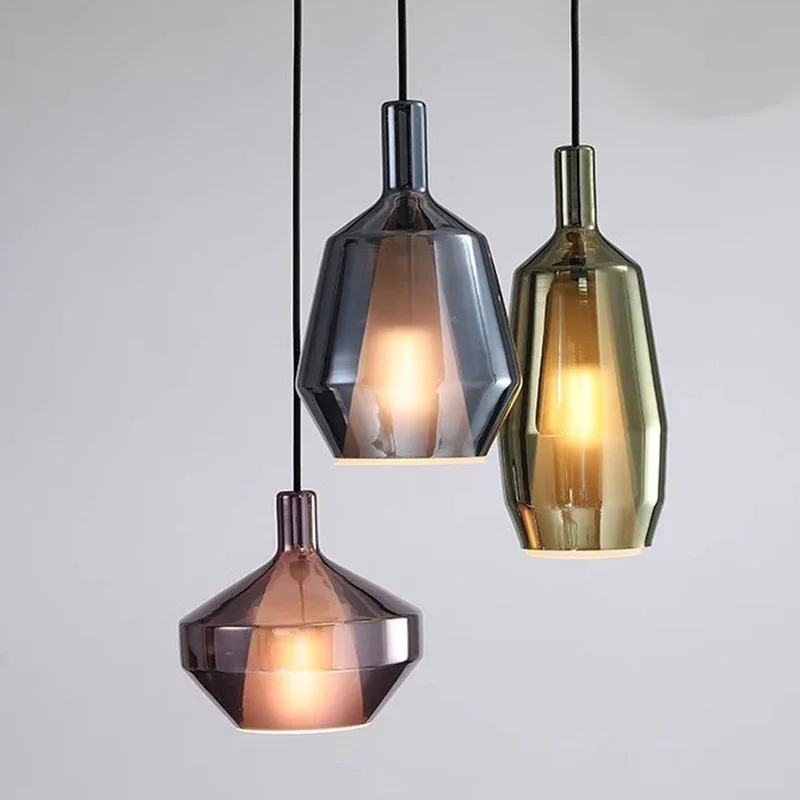 Nordic LED Glass Pendant Lamp Hand blown lampshades Bedroom Living Room Kitchen Dining Restaurant Home appliance Hanging Light