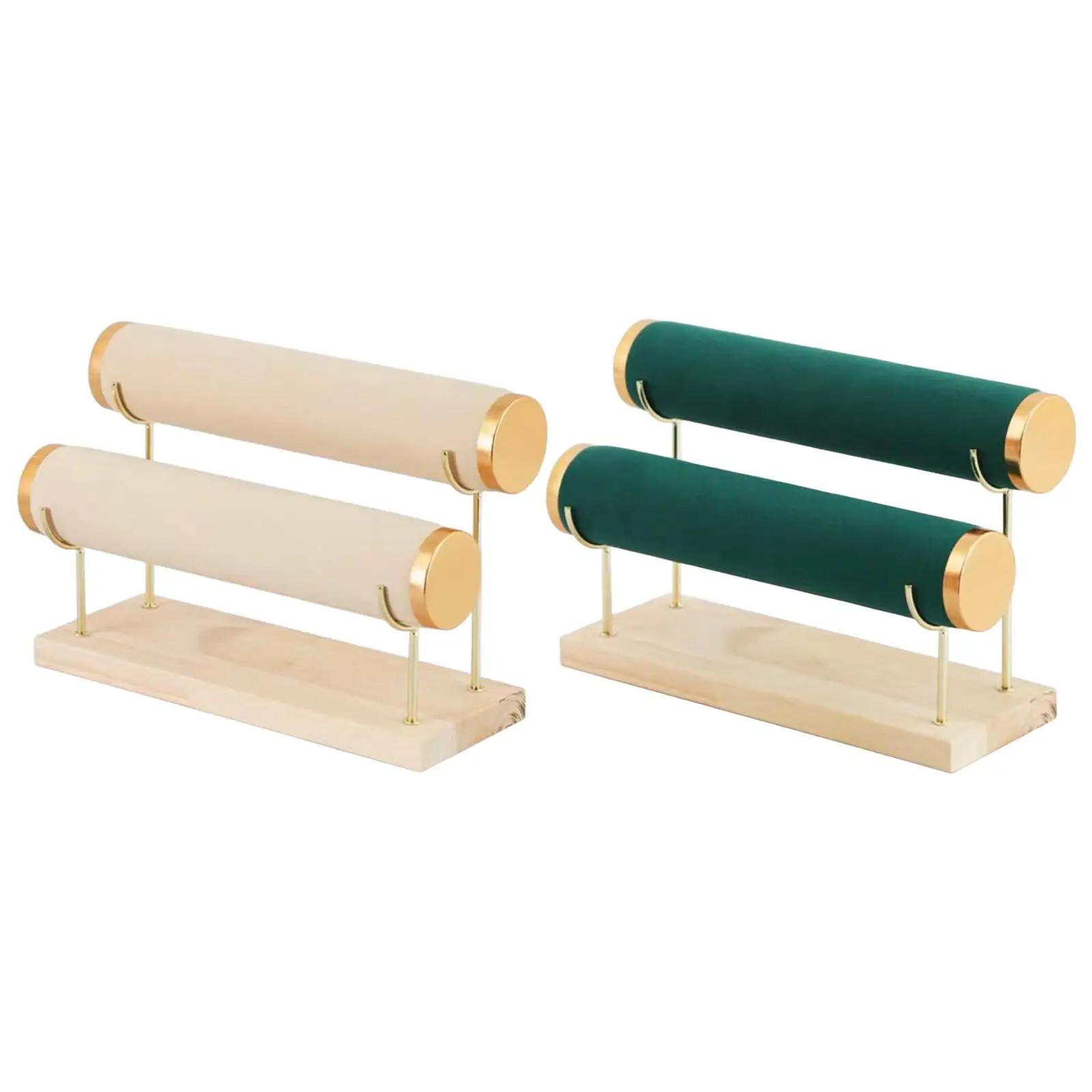 Velvet Bracelet Holder Display Stand with Wood Base 3 Tier Jewelry Organizer for Necklace Earrings Rings Watches Storage