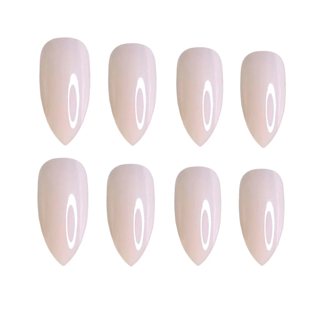48개 반짝이는 자연스러운 연분홍색 프레스온 인조 손톱 짧은 스틸레토 가짜 손톱 풀커버 손가락 끝 매니큐어 도구