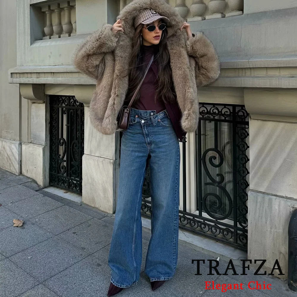 

TRAFZA Women Basic Pants Double-Breasted High-Waist Wide-Leg Jeans With Pocket New 2025 Spring Summer Fasion Commuter Trousers