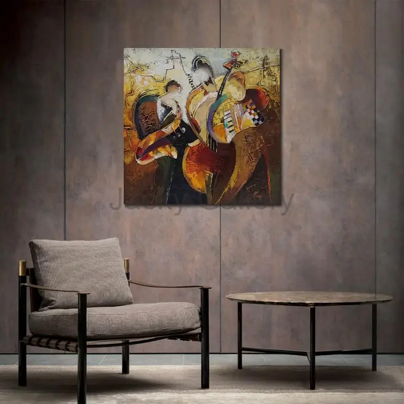 Jazz Trio Modern Abstract Canvas Art Hand Painted Musical Oil Painting Textured Contemporary Wall Decor for Music Room Bar