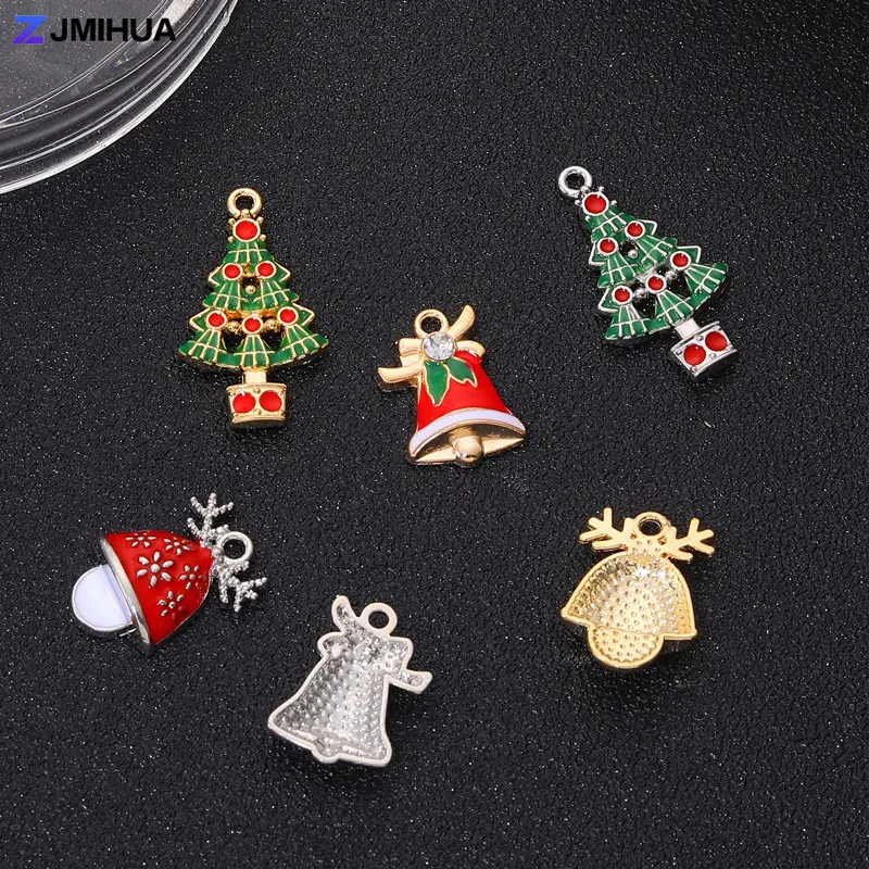 15pcs Christmas Type Pendants Enamel Charms Elk Tree Bell Charms For Jewelry Making Supplies DIY Earrings Bracelets Accessories