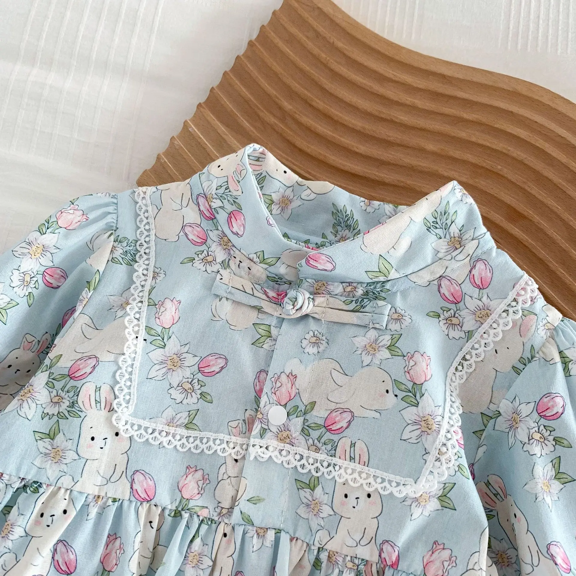 Baju monyet bayi perempuan 0-24 bulan, Bodysuit bunga leher kru lengan panjang untuk pesta ulang tahun 2 potong