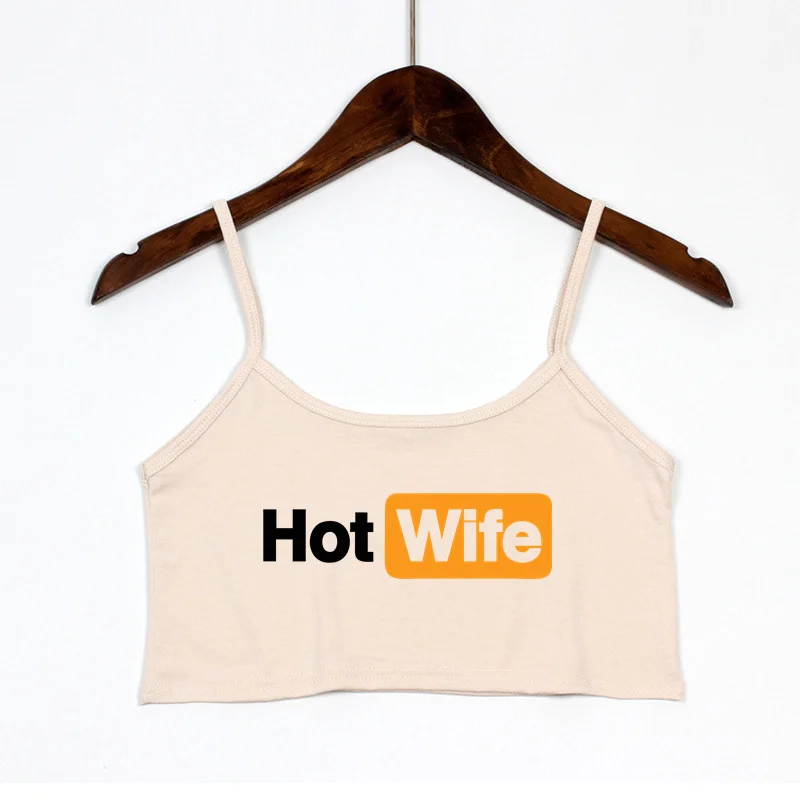 Funny HOT WIFE Letters Print New Sexy Crop Top Summer Women\'s Sexy Elastic Cotton Camis Sleeveless Short Tank Top Bar Women