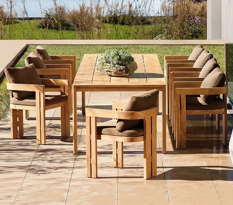 Outdoor tables and chairs courtyard combination furniture villa garden waterproof sunscreen teak