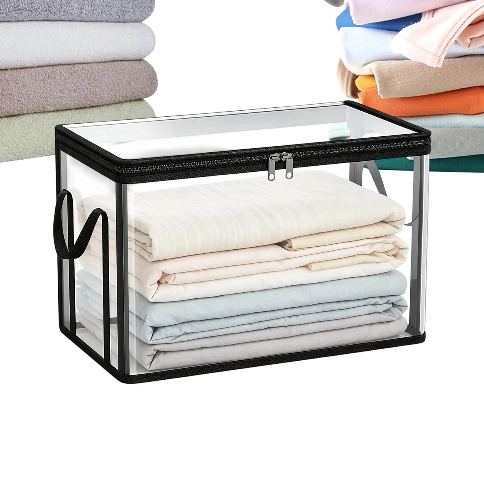 Foldable Storage Bins Large Clear Heavy Duty Boxes With Lids Collapsibled Clothes Blanket Organizer For Closet Bedroom - view 4