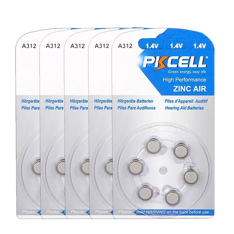 

PKCELL 30pcs/5cards Hearing Aid Batteries PR41 ZA312 A312 312A ZA312 312 S312 Zinc Air Battery (6pcs/Blister)