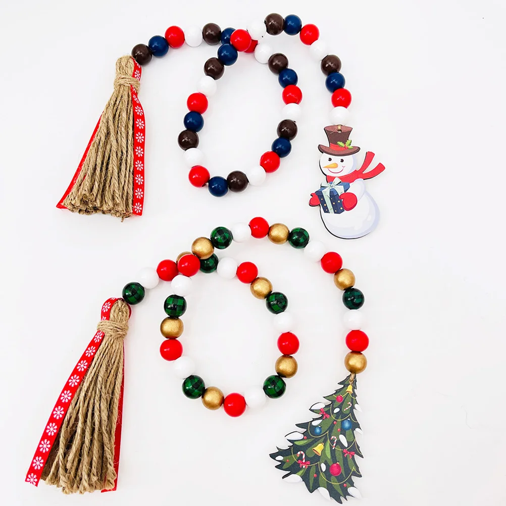 

Wood Bead Garland Tassel Pendant Xmas Hanging Decoration Rustic Wooden Beaded Garland Decor Natural Xmas Scene Layout