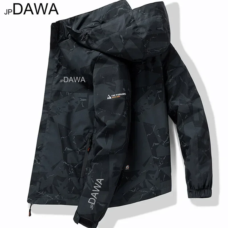 JP DAWA 2025 Spring/Autumn Fishing Jacket Waterproof, Windproof, Hooded Hiking Men's Mountaineering Sportswear