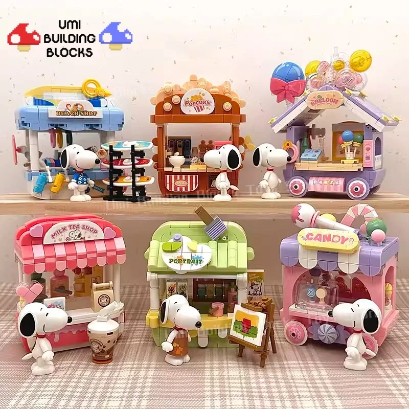 Snoopy Mini Cartoon Trendy Street Scene Milk Tea Sales Car Desktop Model Collection Ornaments Children's Holiday Gift