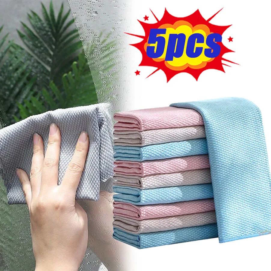 

Microfiber Fish Scale Dishcloths Kitchen Super Absorbent Oil-proof Washing Rag Glass Window Wipe Cloth Household Cleaning Cloths