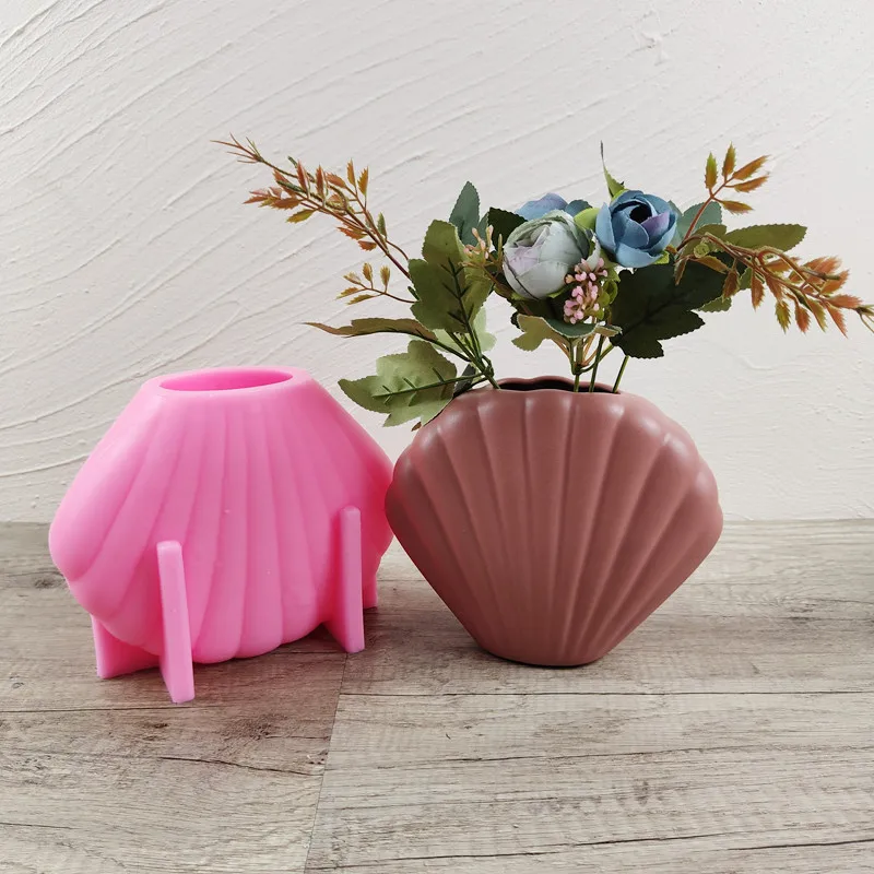 

Silicone Mold Shell Vase Flower Pot Succulent Pen Holder DIY Making Resin Concrete Vase Cactus Silicone Mold Home Decor Tool