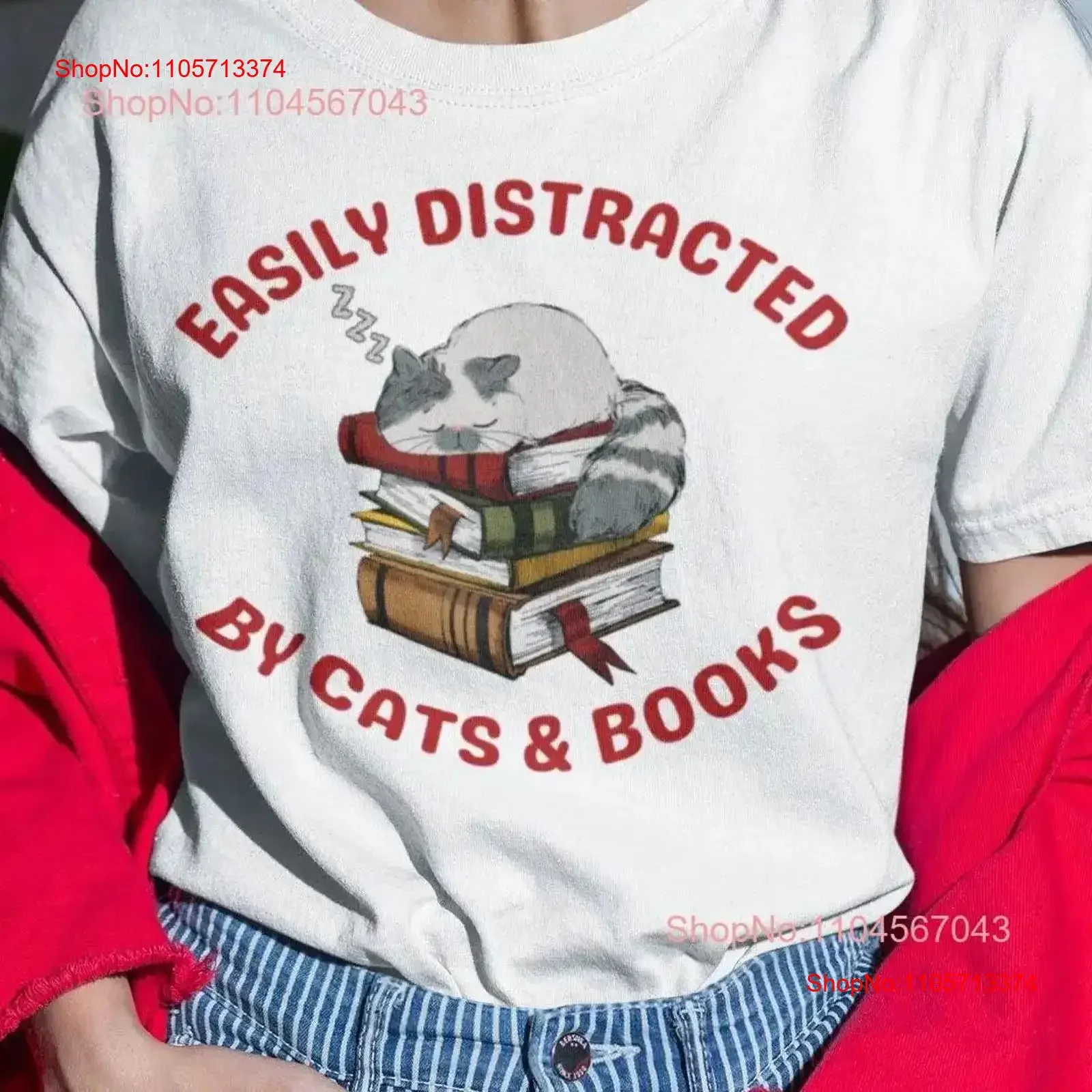 Cats and Books T Shirt For Book Lover Cat Bookish Nerd Reading Librarian Her vintage Washed Top For Everyday Wear Breathable